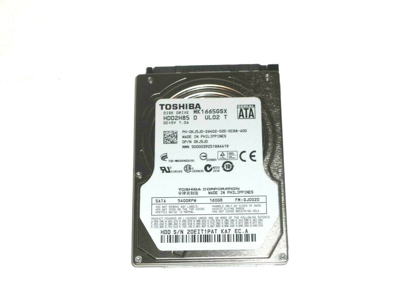 OEM Dell Hard Drive 160GB 2.5 5400RPM SATA MK1665GSX HDD2H85 KJ5JD